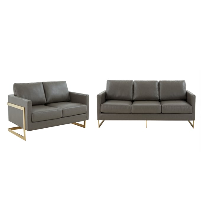 LeisureMod Lincoln Grey Leather 2pc Living Room Set LSM-LA83GR-L-LR-S2