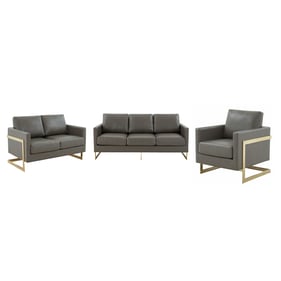 LeisureMod Lincoln Grey Leather 3pc Living Room Set