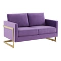 LeisureMod Lincoln Modern Mid-Century Upholstered Velvet Loveseat with Gold Frame