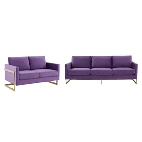 LeisureMod Lincoln Purple Velvet 2pc Living Room Set