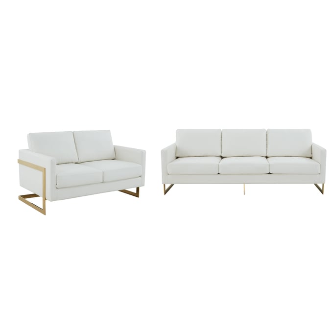 LeisureMod Lincoln White Leather 2pc Living Room Set LSM-LA83W-L-LR-S2