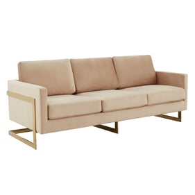 LeisureMod Lincoln Beige Velvet Sofa