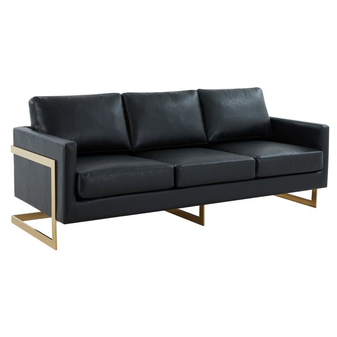 LeisureMod Lincoln Black Leather Sofa LSM-LA83BL-L