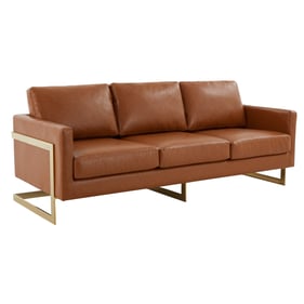 LeisureMod Lincoln Cognac Tan Leather Sofa