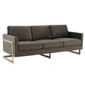 LeisureMod Lincoln Modern Mid-Century Upholstered Velvet Sofa with Gold Frame