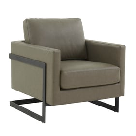 LeisureMod Lincoln Grey Leather Accent Armchair with Steel Frame