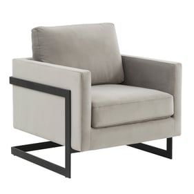 LeisureMod Lincoln Light Grey Velvet Accent Armchair with Steel Frame