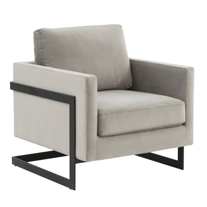 LeisureMod Lincoln Light Grey Velvet Accent Armchair with Steel Frame LSM-LAB31LGR