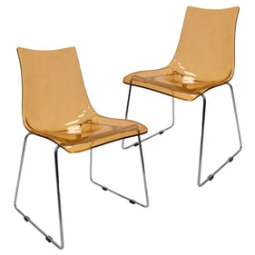 2 LeisureMod Lima Amber Modern Acrylic Chairs