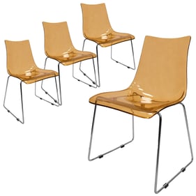 4 LeisureMod Lima Amber Modern Acrylic Chairs