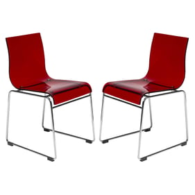 2 LeisureMod Lima Transparent Red Acrylic Chairs