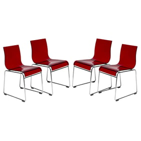 4 LeisureMod Lima Transparent Red Acrylic Chairs