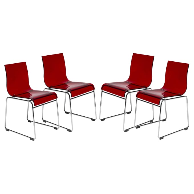 4 LeisureMod Lima Transparent Red Acrylic Chairs LSM-LC19TR4