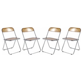 4 LeisureMod Lawrence Tangerine Folding Chairs with Metal Frame