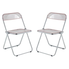 2 LeisureMod Lawrence Rose Pink Folding Chairs with Metal Frame