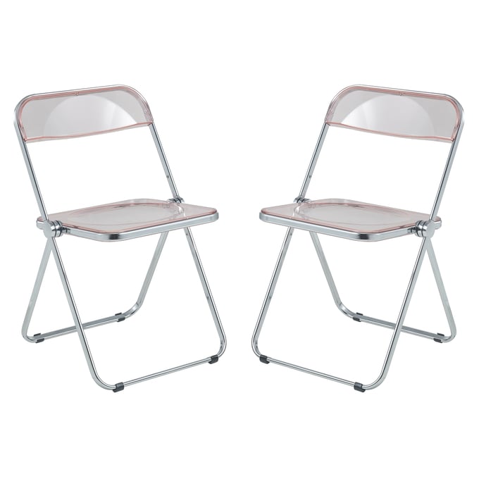 2 LeisureMod Lawrence Rose Pink Folding Chairs with Metal Frame LSM-LF19PK2