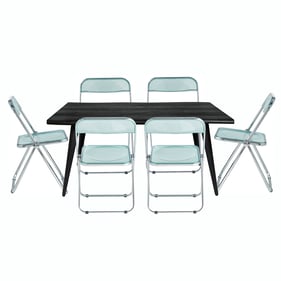 LeisureMod Lawrence Jade Green 7pc Rectangular Dining Set