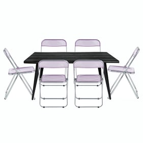 LeisureMod Lawrence Magenta 7pc Rectangular Dining Set