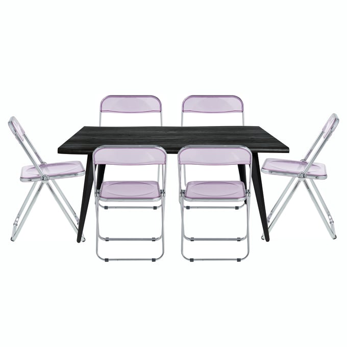 LeisureMod Lawrence Magenta 7pc Rectangular Dining Set LSM-LF19RTM63PU6