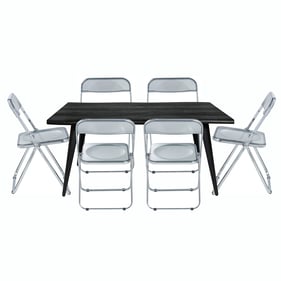 LeisureMod Lawrence Transparent Black 7pc Rectangular Dining Set