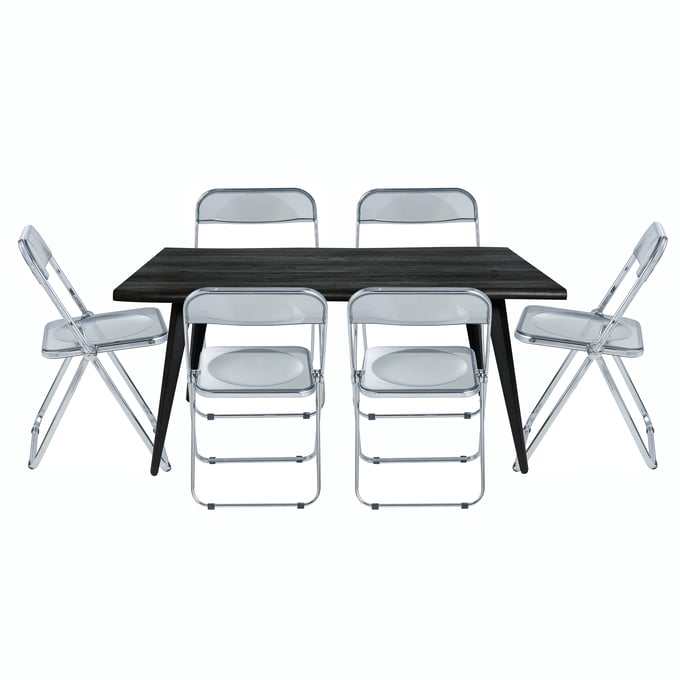 LeisureMod Lawrence Transparent Black 7pc Rectangular Dining Set LSM-LF19RTM63TBL6