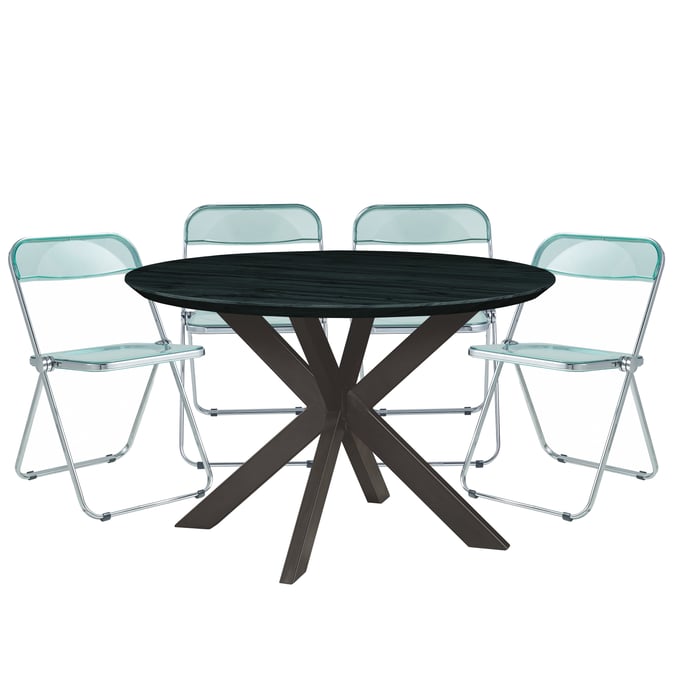 LeisureMod Lawrence Jade Green 5pc Round Dining Set with Geometic Base LSM-LF19RTX47G4