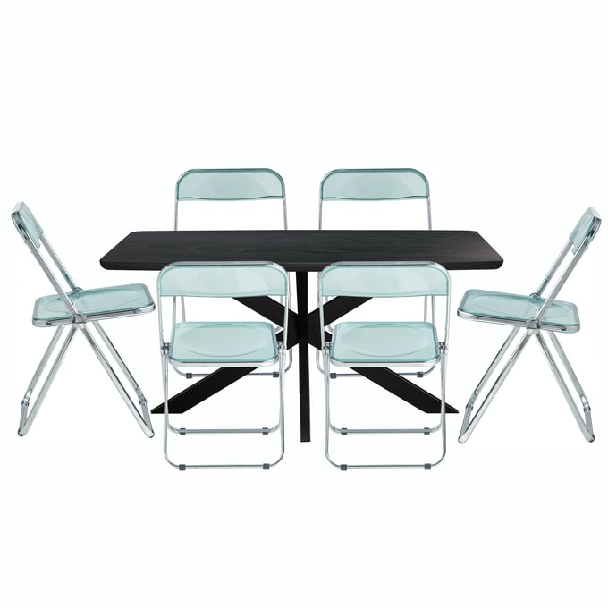 LeisureMod Lawrence Jade Green 7pc Dining Room Set LSM-LF19RTX63G6