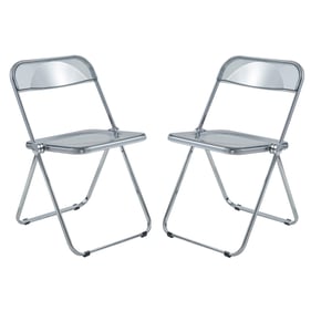 2 LeisureMod Lawrence Transparent Black Folding Chairs with Metal Frame