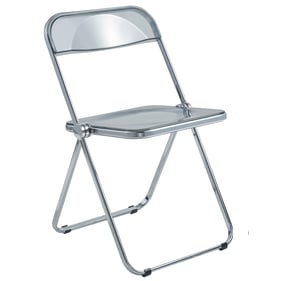 LeisureMod Lawrence Transparent Black Folding Chair with Metal Frame