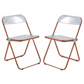 2 LeisureMod Lawrence Orange Folding Chairs with Metal Frame