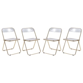 4 LeisureMod Lawrence Clear Folding Chairs with Gold Frame