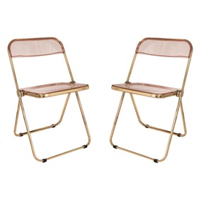 2 LeisureMod Lawrence Rose Pink Folding Chairs with Gold Frame