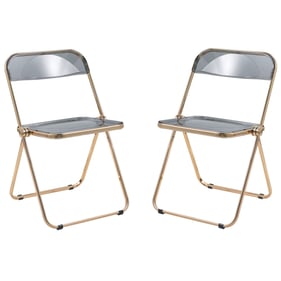 2 LeisureMod Lawrence Transparent Black Folding Chairs with Gold Frame