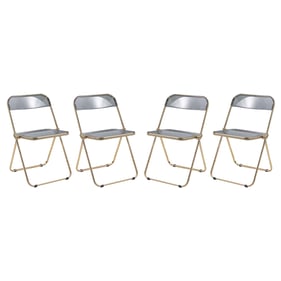 4 LeisureMod Lawrence Transparent Black Folding Chairs with Gold Frame