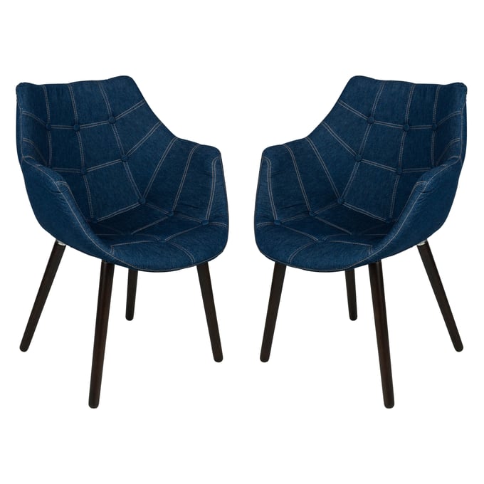 2 LeisureMod Milburn Denim Tufted Denim Lounge Chairs LSM-MA23DBU2