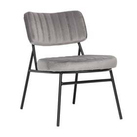 LeisureMod Marilane Fossil Grey Velvet Accent Chair with Metal Frame