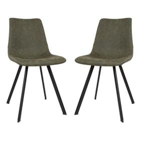 2 LeisureMod Markley Olive Green Leather Dining Chairs