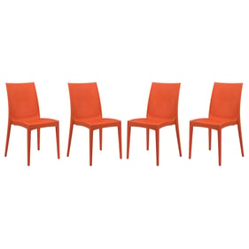 4 LeisureMod Weave Orange Mace Indoor Outdoor Armless Dining Chairs