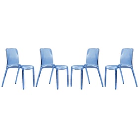 4 LeisureMod Murray Transparent Blue Dining Chairs