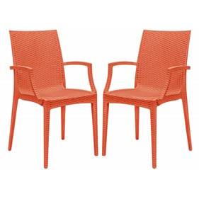 2 LeisureMod Weave Orange Mace Indoor Outdoor Arm Chairs