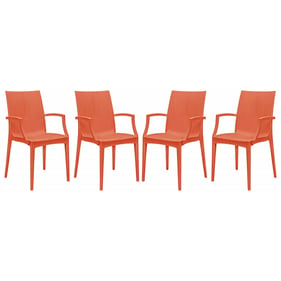 4 LeisureMod Weave Orange Mace Indoor Outdoor Arm Chairs