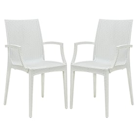 2 LeisureMod Weave White Mace Indoor Outdoor Arm Chairs