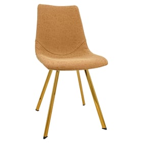 LeisureMod Markley Light Brown Leather Dining Chair with Gold Legs