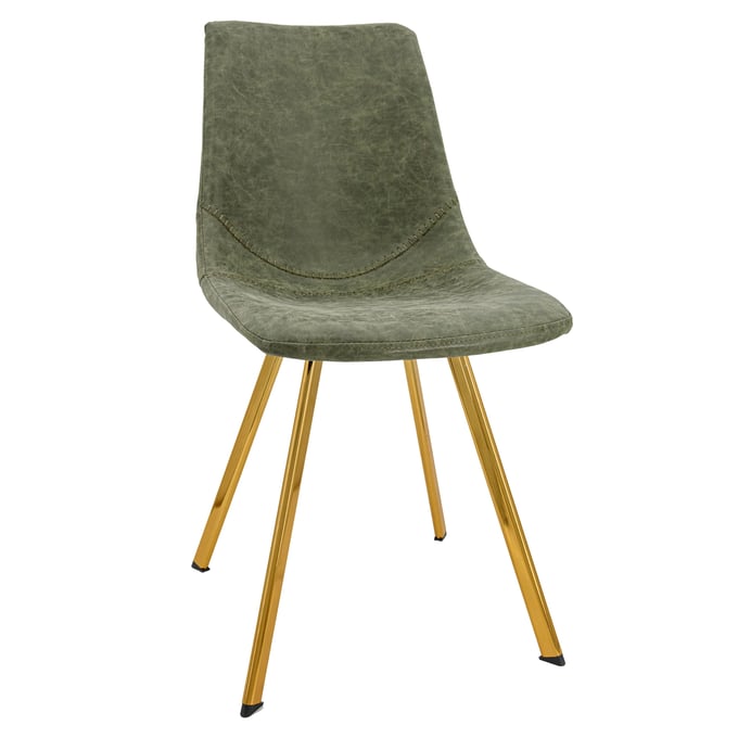 LeisureMod Markley Olive Green Leather Dining Chair with Gold Legs LSM-MCG18G