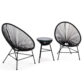 LeisureMod Montara Black 3pc Acapulco Lounge Patio Set