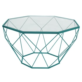 LeisureMod Malibu Blue Large Octagon Glass Coffee Table