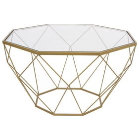 LeisureMod Malibu Gold Large Octagon Glass Coffee Table