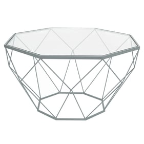 LeisureMod Malibu Grey Large Octagon Glass Coffee Table