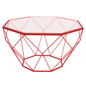 LeisureMod Malibu Red Large Octagon Glass Coffee Table