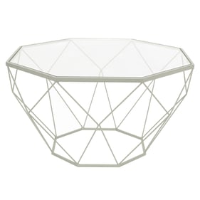 LeisureMod Malibu White Large Octagon Glass Coffee Table